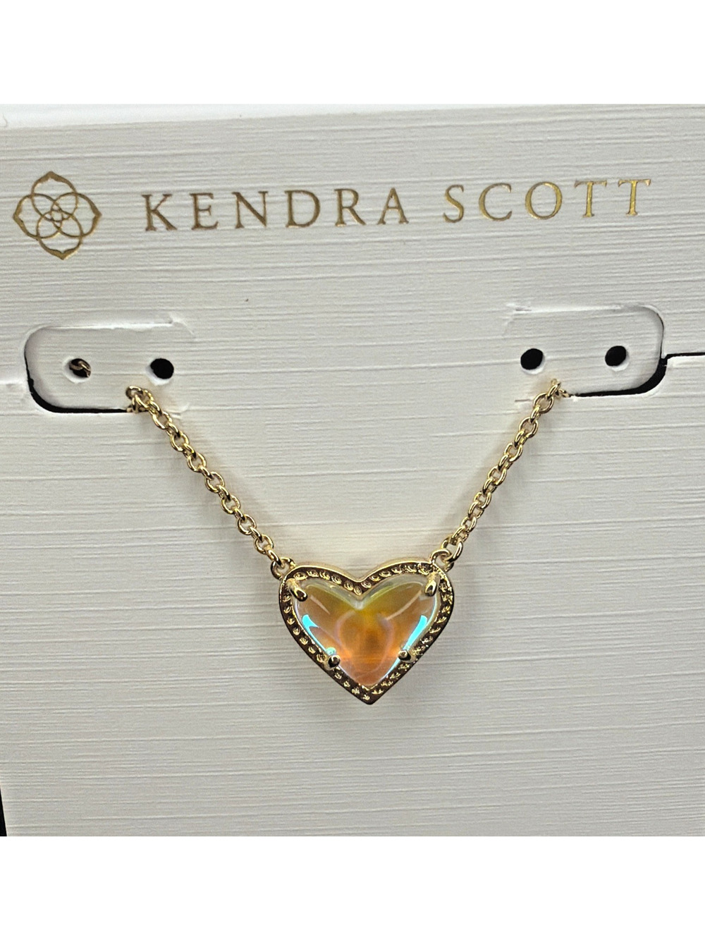 Kendra Scott Ari Heart Necklace – Gold & Dichroic Glass New w KS Dust Pouch